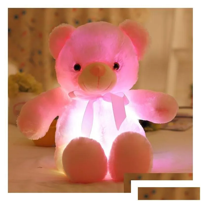 Stuffed Plush Animals 30Cm 50Cm Luminous Creative Light Up Led Teddy Bears Toy Colorf Glowing Bear Christmas Gift For Kid Drop Del