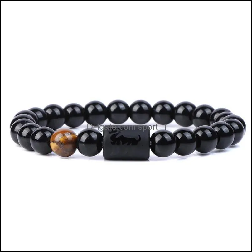 12 constellation bracelets men black stone tigers eye strands bracelet star sign zodiac horoscope lover couple bracelet friendship jewelry