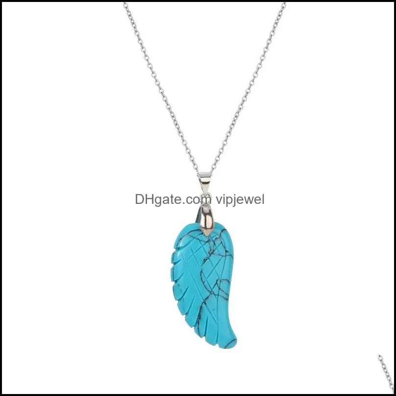 aura healing crystal quartz gemstone jewelry necklaces angel wings carved stone pendant necklace uni