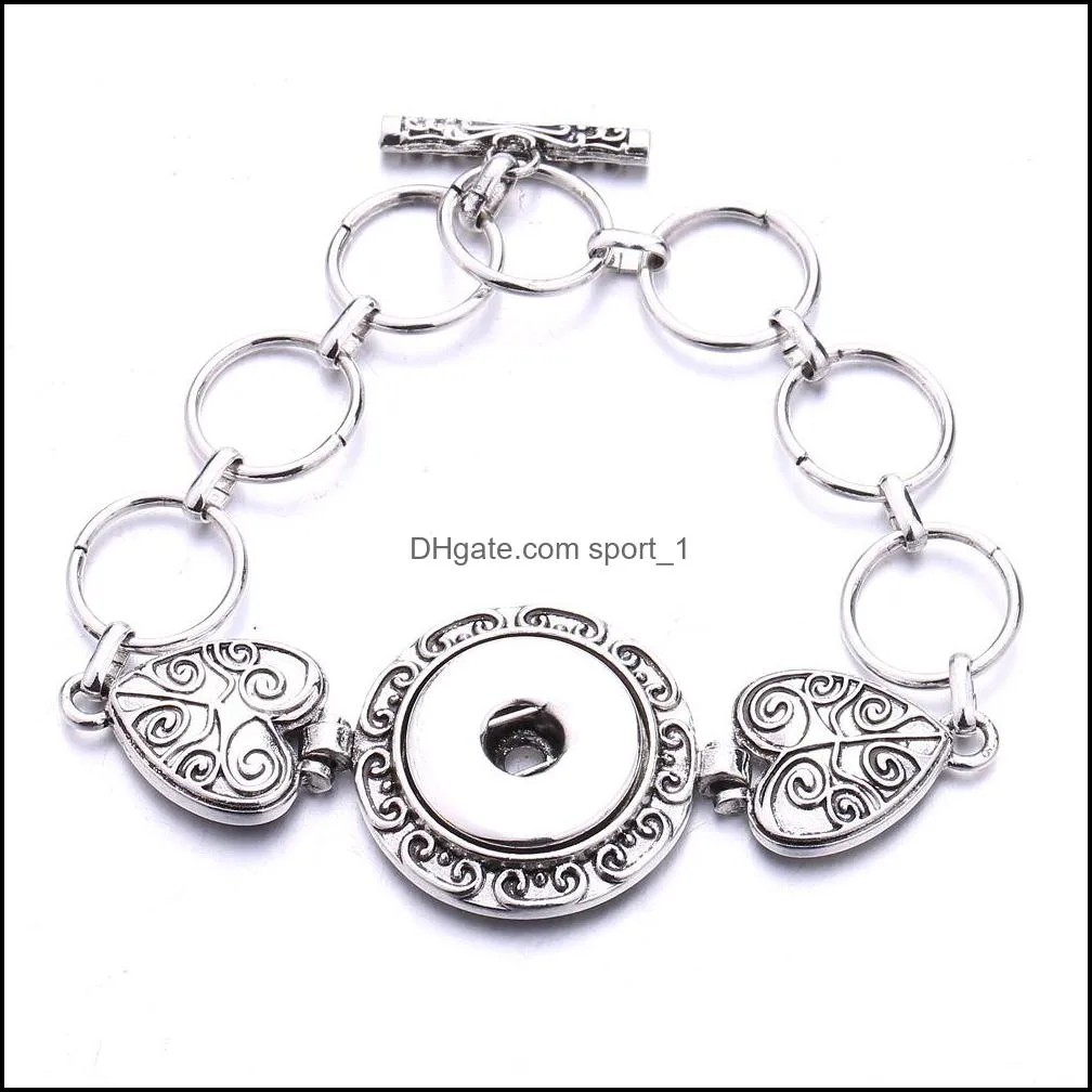 silver gold alloy heart chain bangle noosa snap button charms bracelet fit 18mm snaps buttons jewelry for women men s48