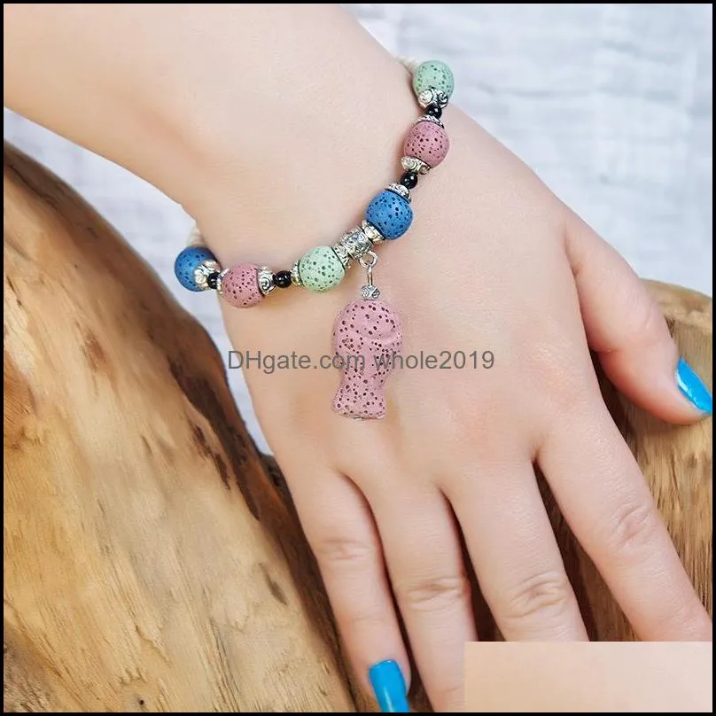 handmade bohemia rope braided lava stone beads strand bracelet friendship bracelets adjustable essential oil diffuser women jewelry