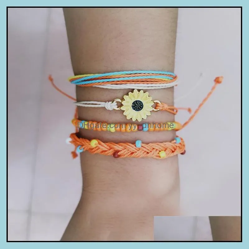 4 pcs handmade rope bracelet set womens waterproof wax coating braided sleeve bracelet bohemian jewelry gifts