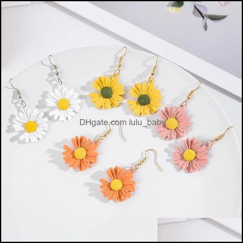 daisy flower earrings bright colorful painting cabochon charm dangle earrings for women jewelry gold color wholesale