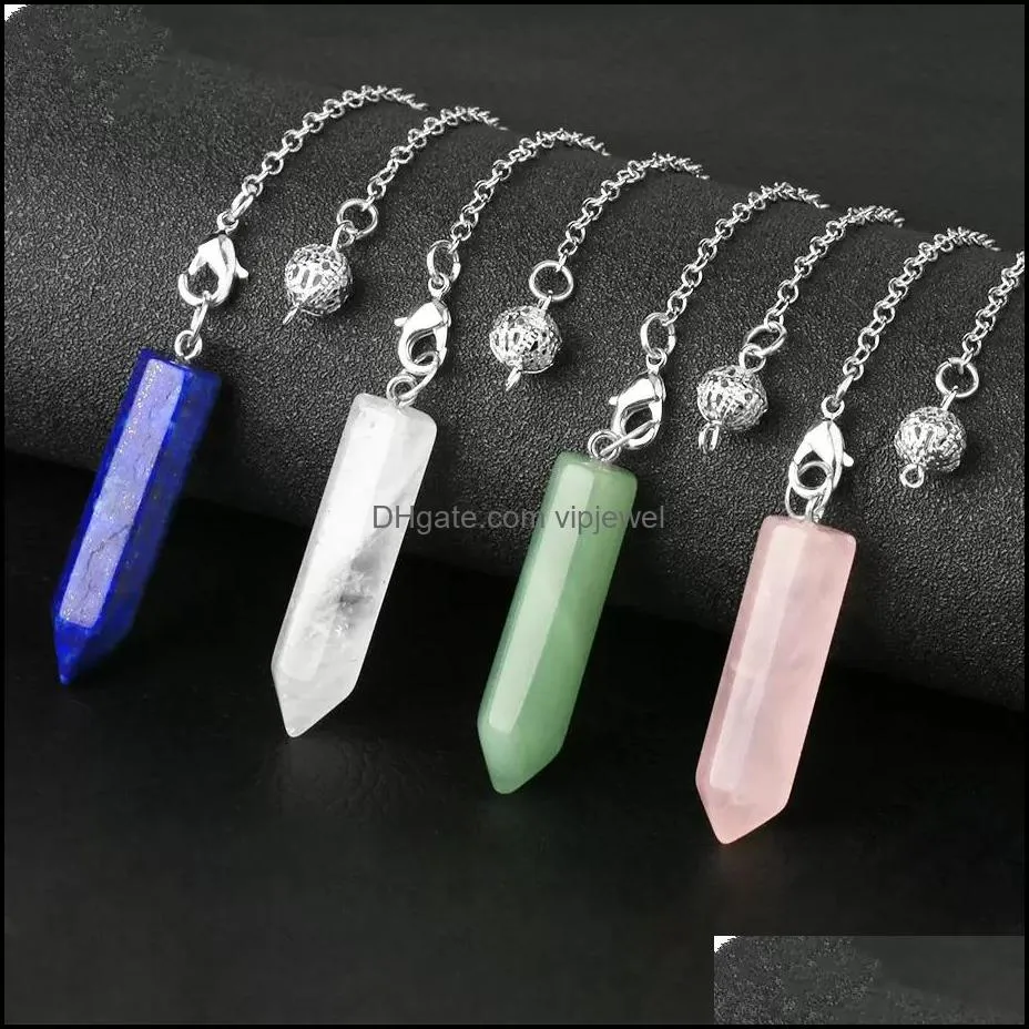 natural stone hexagonal column pendulum pendant for dowsing wicca pointed crystal pillar simple pendulums reiki pendule amulet