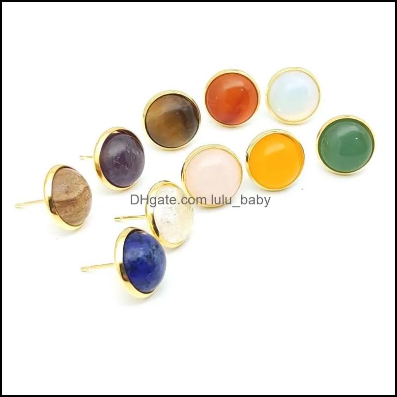 healing stone gold plated stud earrings rose quartz purple amethyst crystal lazuli reiki earring for women girl