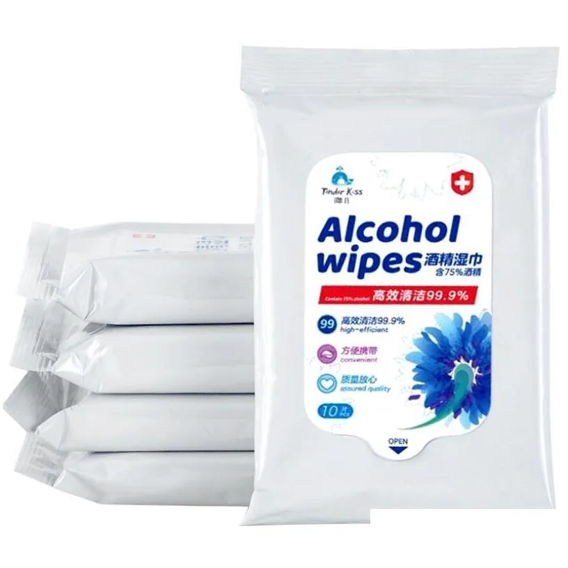 10pcs/bag 75 alcohol wipes disinfecting disposable hand wet wipes alcohol skin cleaning wipe portable clean disinfecting dipes