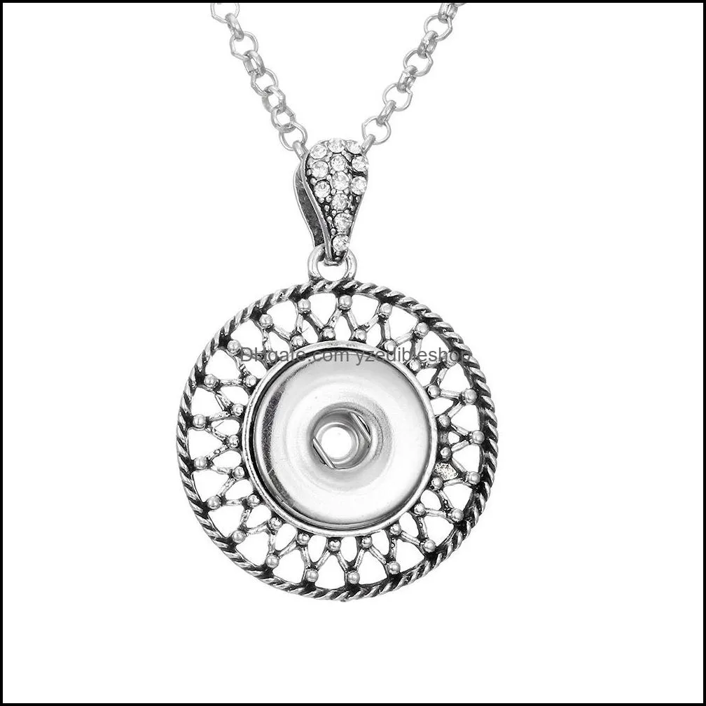 fahion silver snap button charms jewelry rhinestone round shape pendant fit 18mm snaps buttons necklace for women noosa