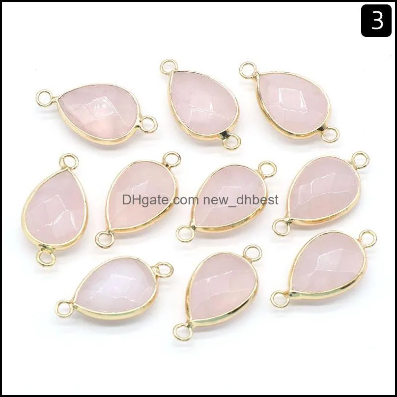 14x27mm waterdrop rose blue quartz stone connector charms faceted gemstone golden plated pendant women jewelry making wholesale