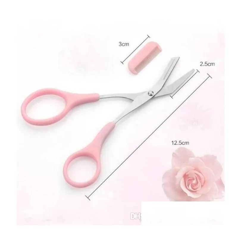 women pink eyebrow trimmer eyelash hair clips scissors eye brow hair removal grooming shaping cosmetics tool with comb