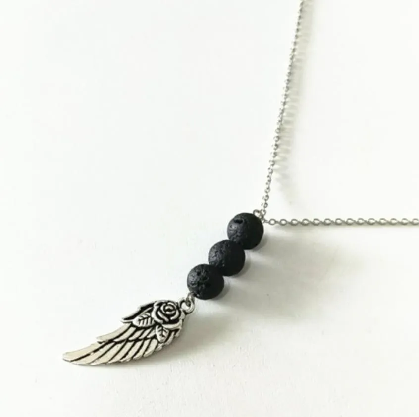 wings charms black lava diffuser pendant necklace volcanic rock bead diy aromatherapy essential oil diffusers necklaces women jewelry