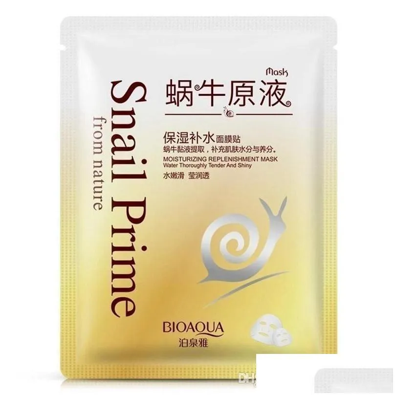 bioaqua sheet mask snail hydrating essence face facial mask moisture oil control remove acne shrink pores facial cleaner