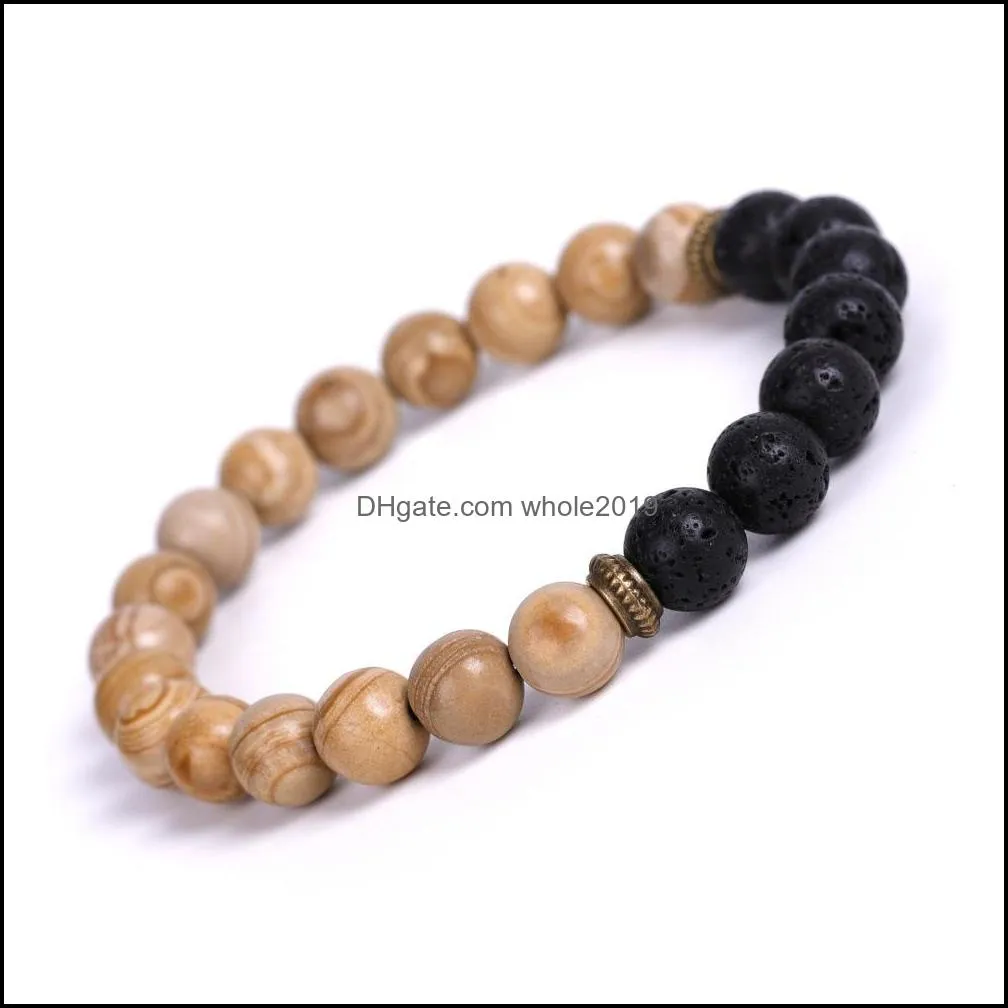 wooden grainy beaded strand bracelet black lave stone volcanic essential oil diffuser chakras bracelets friendships jewelry for women
