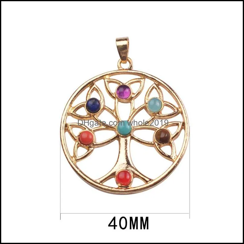 gold plated sterling silver pendant celtic knot trinty tree of life seven 7 chakras necklace alloy inlaid gem 18 inches