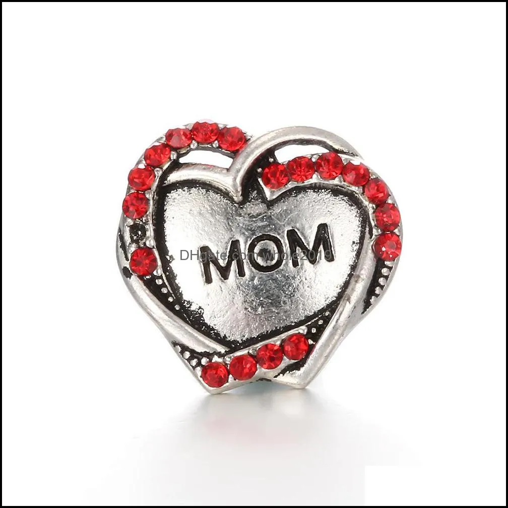 hq components snap button jewelry colorful rhinestone love mom heart 18mm 20mm metal snaps buttons fit bracelet bangle noosa za0223