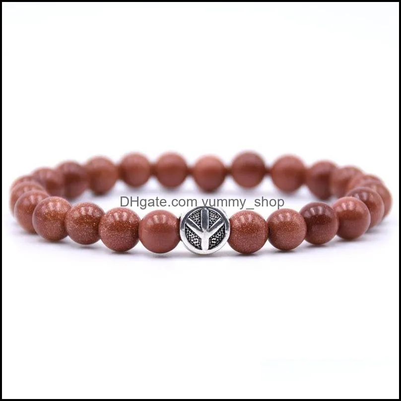 10pc/set peace sign bracelet classic natural stone bead bracelets for men women for gift