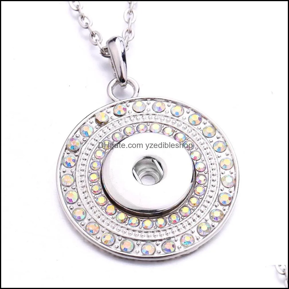 fahion silver snap button charms jewelry zircon round shape pendant fit 18mm snaps buttons necklace for women noosa