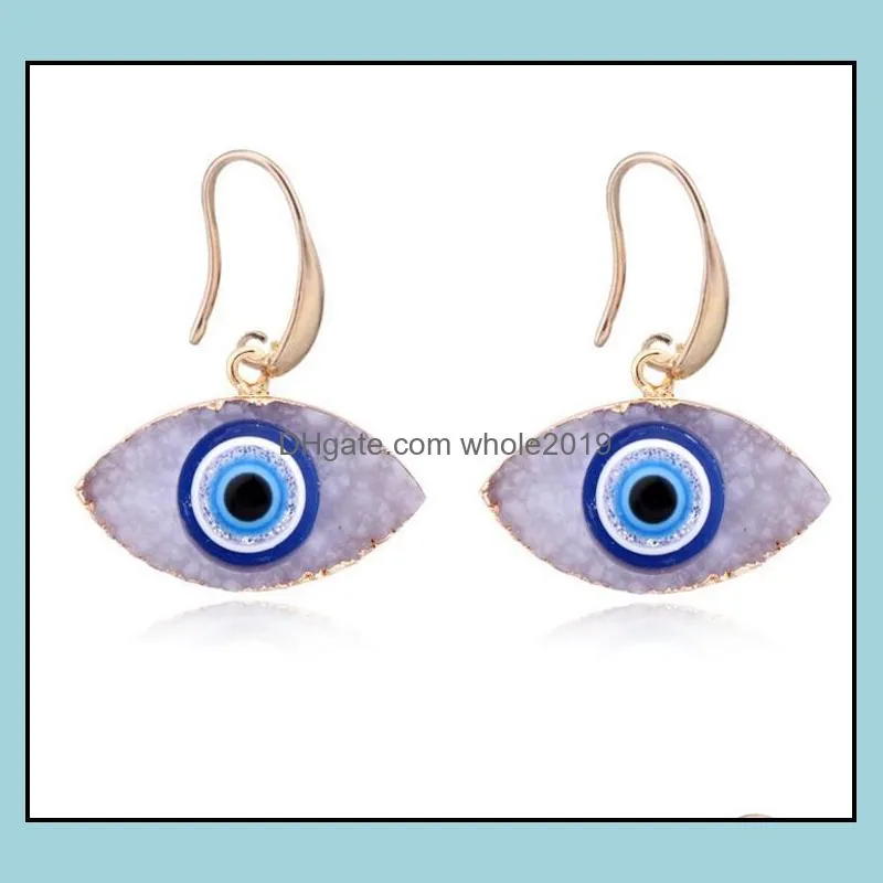 blue inspired evil eye druzy drusy pendant necklace earrings jewelry set resin quartz crystal fashion for women