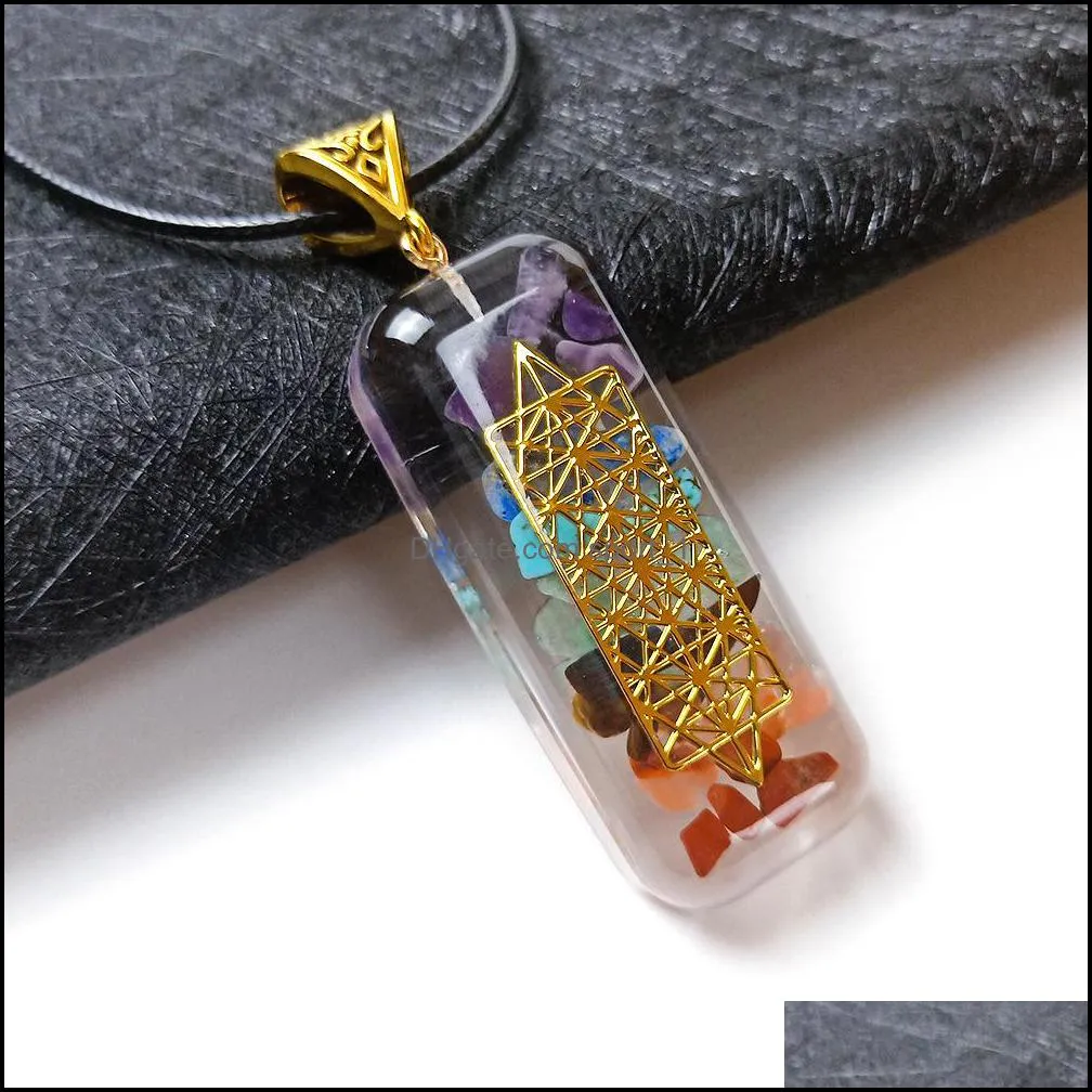 retro resin reiki healing colorful chips stone pendant chakra orgone energy pendants pendulum amulet orgonite crystal necklace jewelry