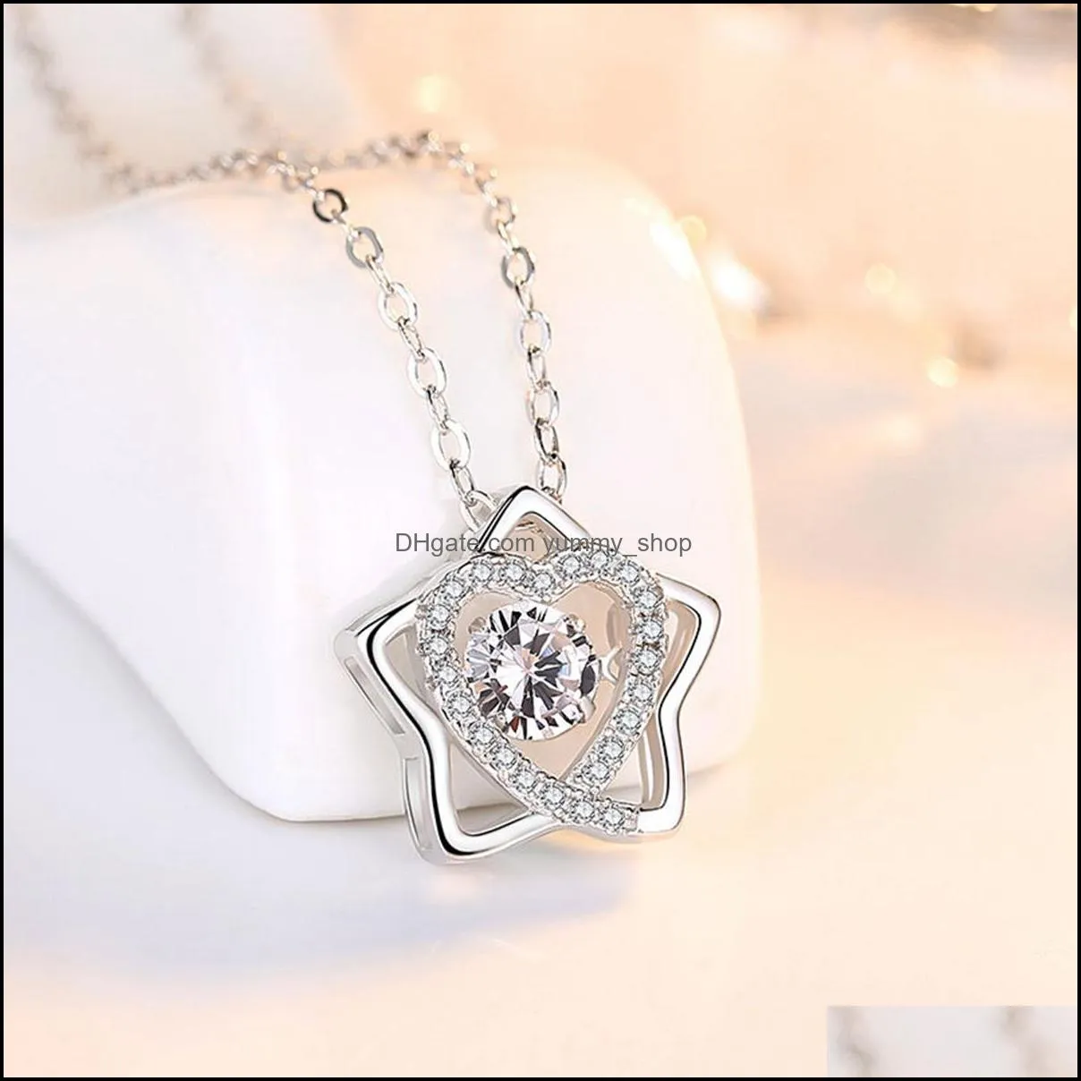 silver hexagram star of david crystal heart pendant necklace for mom cz rhinestone lucky love heart choker mother day jewelry gift women