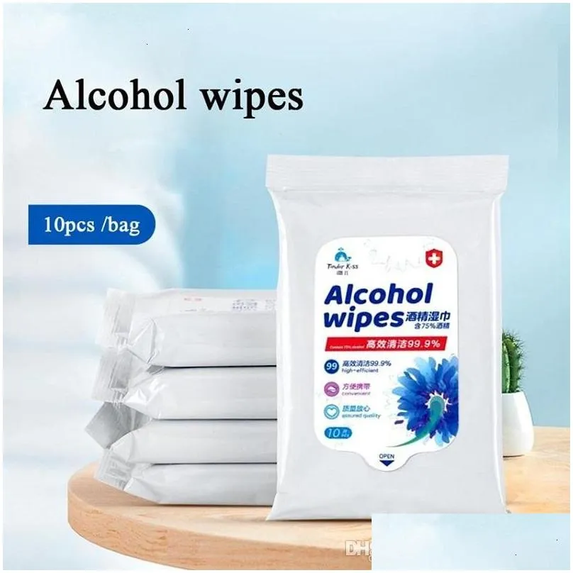 10pcs/bag 75 alcohol wipes disinfecting disposable hand wet wipes alcohol skin cleaning wipe portable clean disinfecting dipes