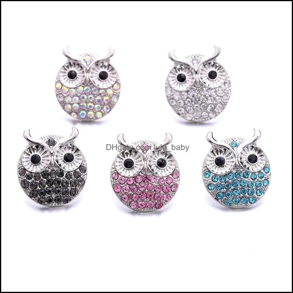 snap button jewelry colorful rhinestone owl components 18mm 20mm metal snaps buttons fit bracelet bangle noosa b1087