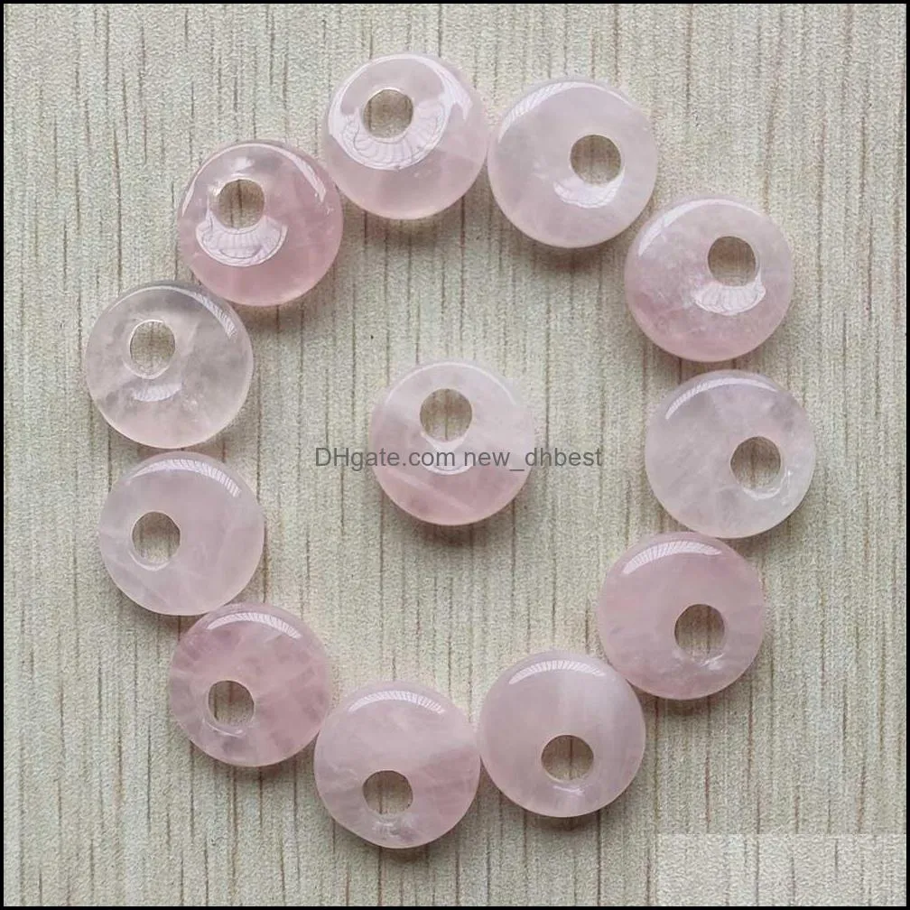 natural rose quartz stone pink gogo donut charms pendants beads 18mm for jewelry making wholesale
