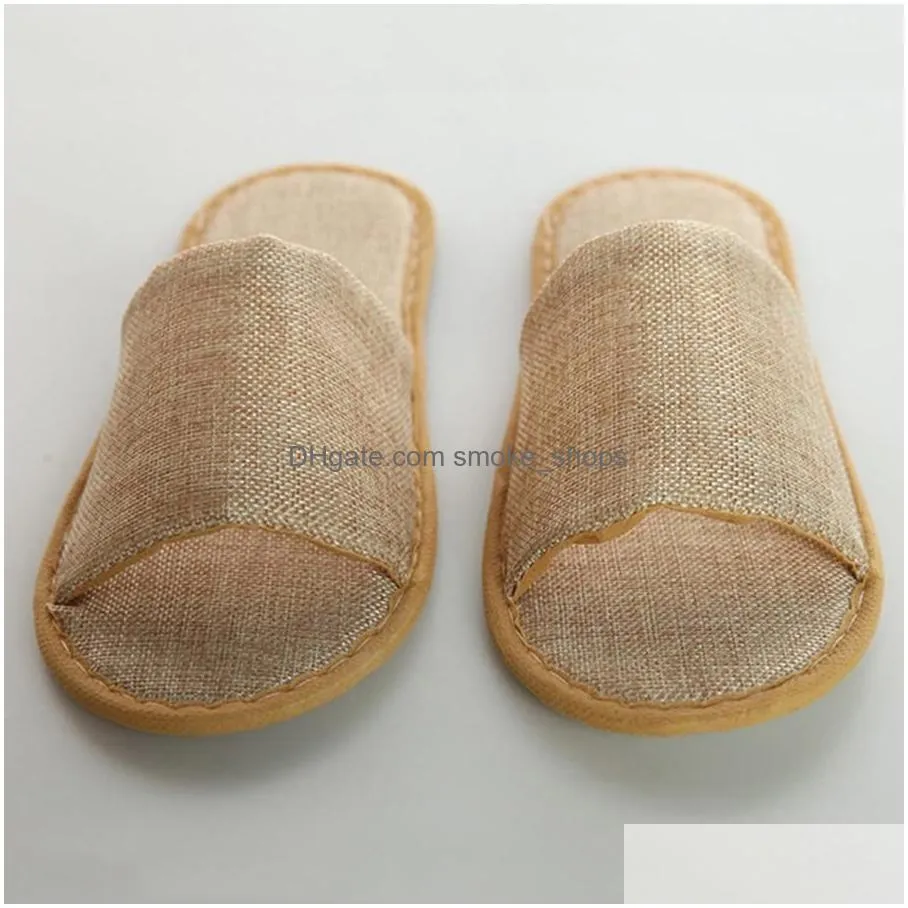 thicken disposable slippers cotton linen home guest open toe shoes breathable soft el antislip disposable slippers dh0611