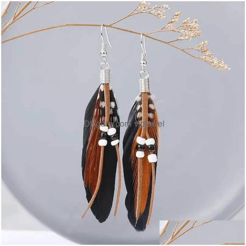 bohemian tassel charm earrings rice beads feather earrings womens fashion accessories