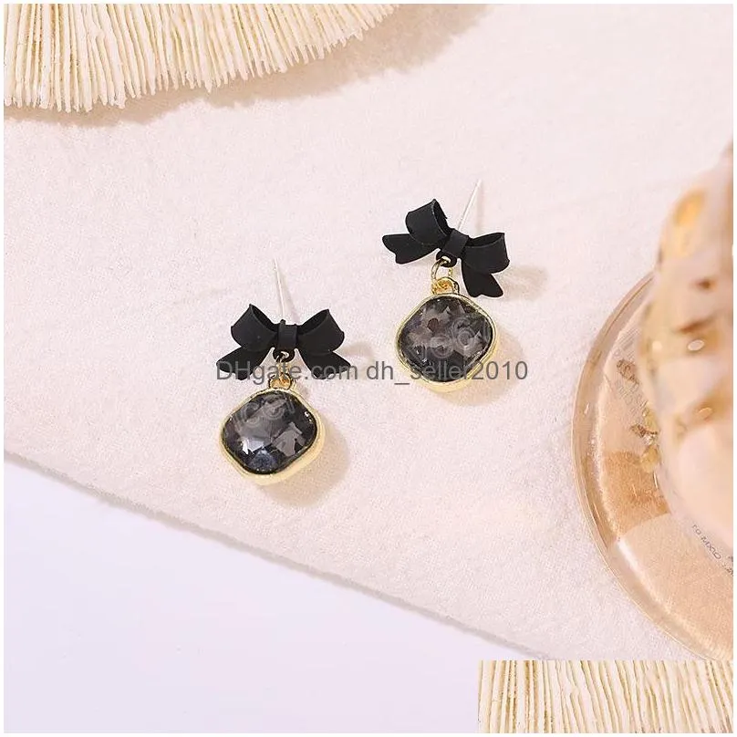 fashion jewelry s925 silver earrings for women black red bowknot retro llight luxury temperament rhinestone diamond earrings