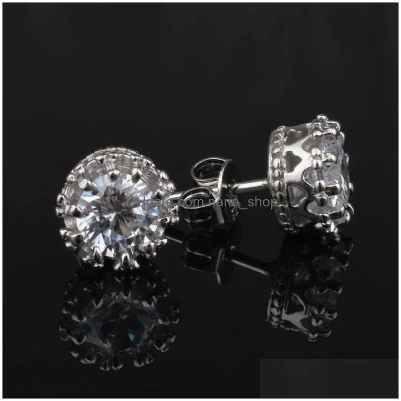 new arrived stud women 925 sterling silver crown wedding stud earring shiny crystal simulated diamonds engagement beautiful jewelry