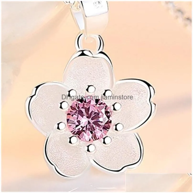 925 sterling silver woman brand fashion  rose handmade cherry necklace pendant cute peach pendant luxury jewelry
