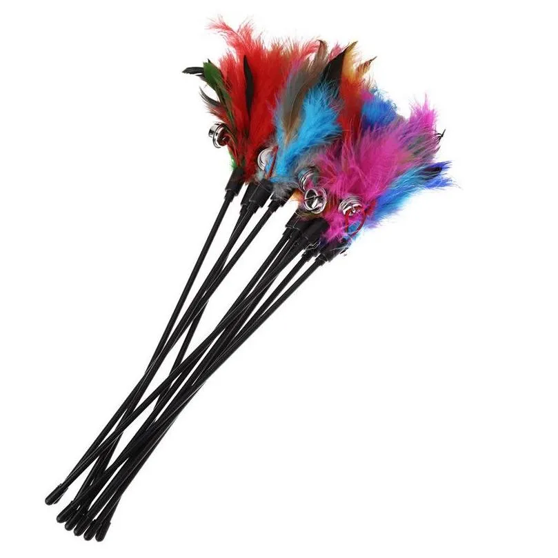 cat toys feather wand kitten cat teaser turkey feather interactive stick toy wire chaser wand toy random color