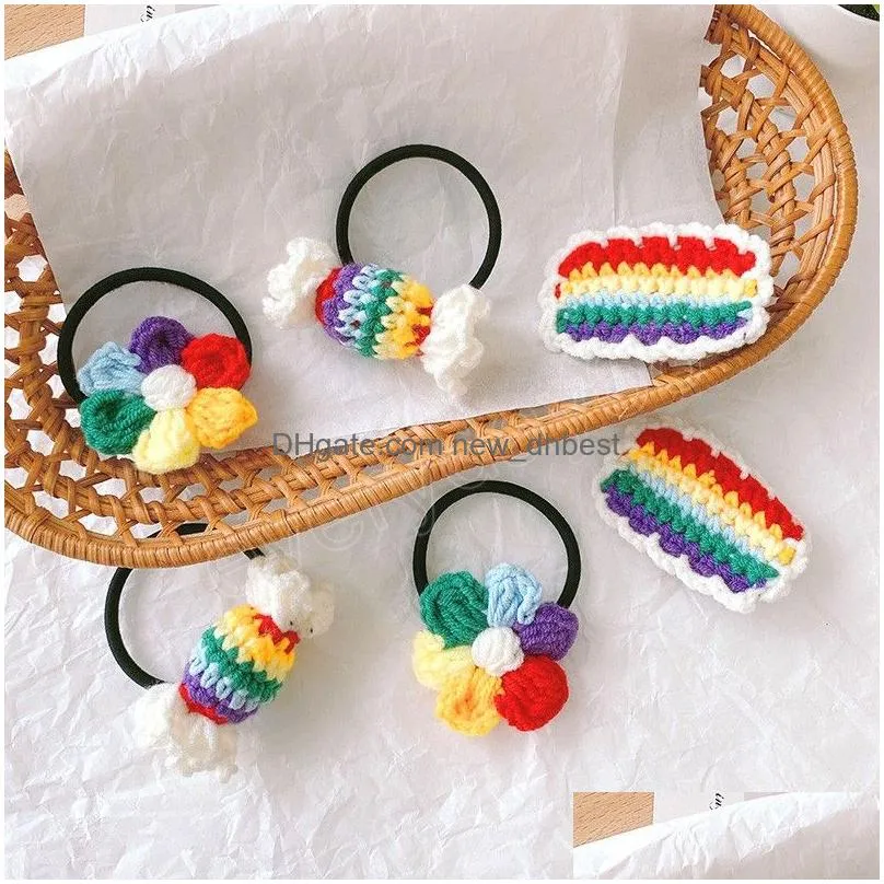 2pcs rainbow women elastic hair rubber girls knit hairbands hair accessories ponytail hair gum/tie/holder