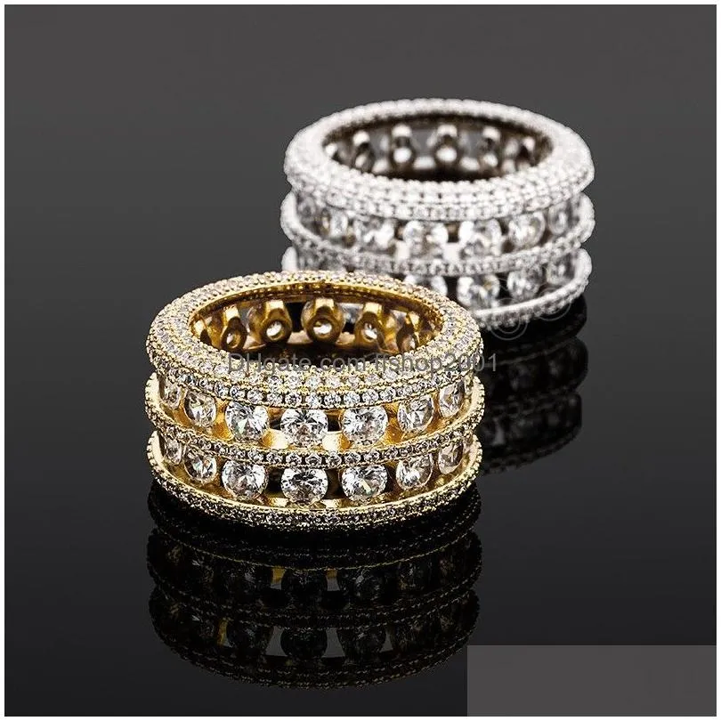 hip hop fashion iced out bling ring micro pave cz stone 2 row bigger width rings charm for men women