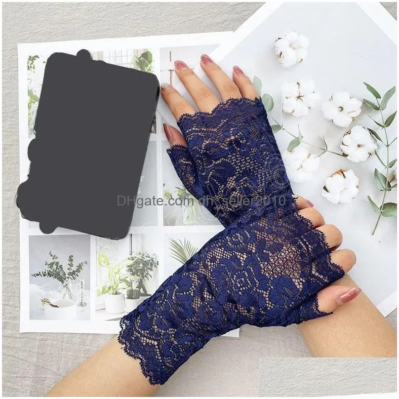 summer y lace gloves sunscreen antiuv cycling drive half finger mitten fashion y female outdoor sun glove elastic mittens