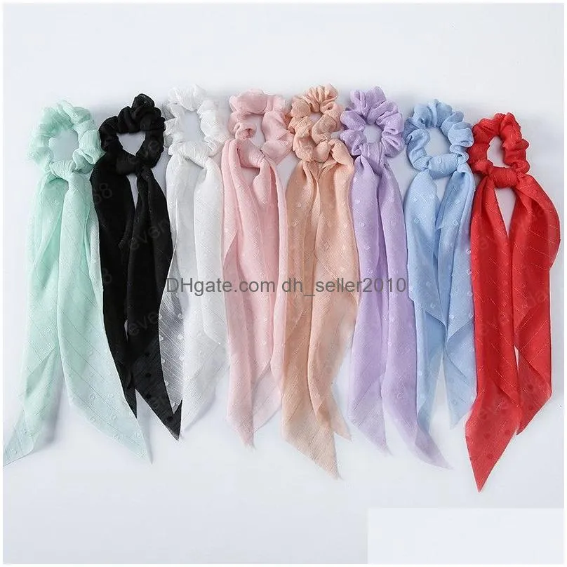 summer solid color hair ties scrunchies beautiful elastic hair bands long ribbon ponytail holder hair scarf  scrunchies