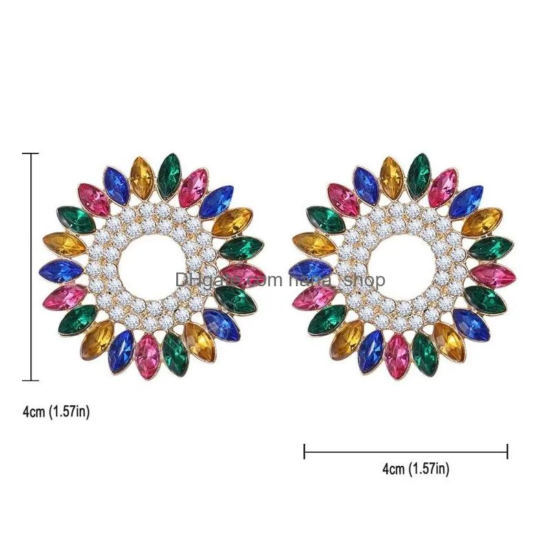 sparkly rhinestone round stud earrings for women boho multicoloured crystal flower earrings charms jewelry party bijoux