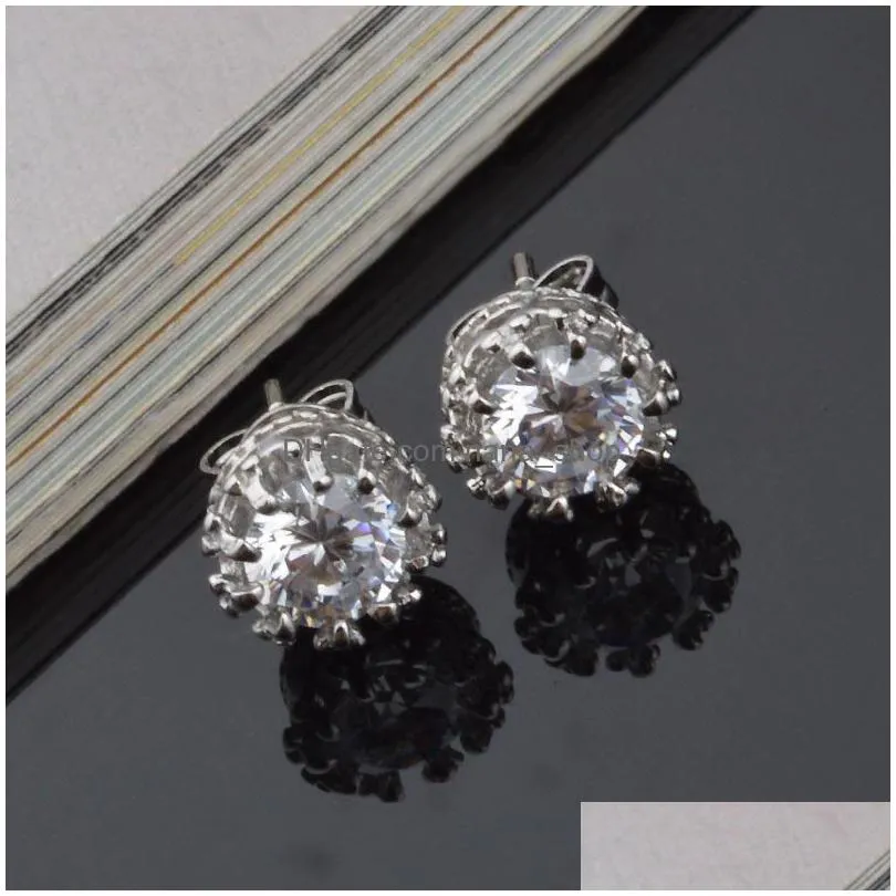 new arrived stud women 925 sterling silver crown wedding stud earring shiny crystal simulated diamonds engagement beautiful jewelry