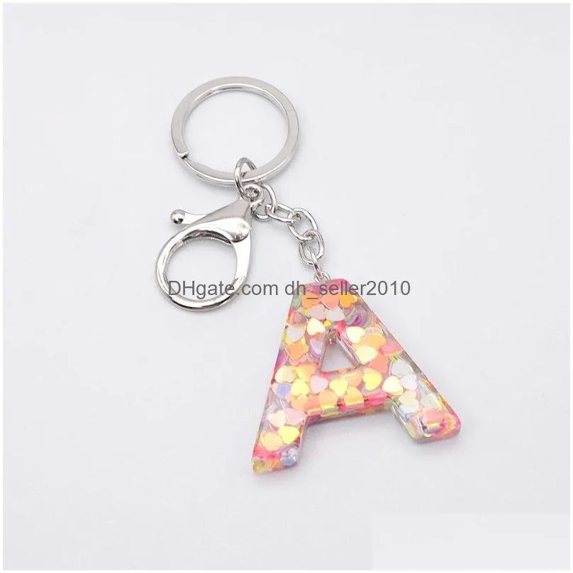 26 initials sequins letters keychains acrylic key chain rings creative cute car bag name alphabet pendant keyrings charm gifts