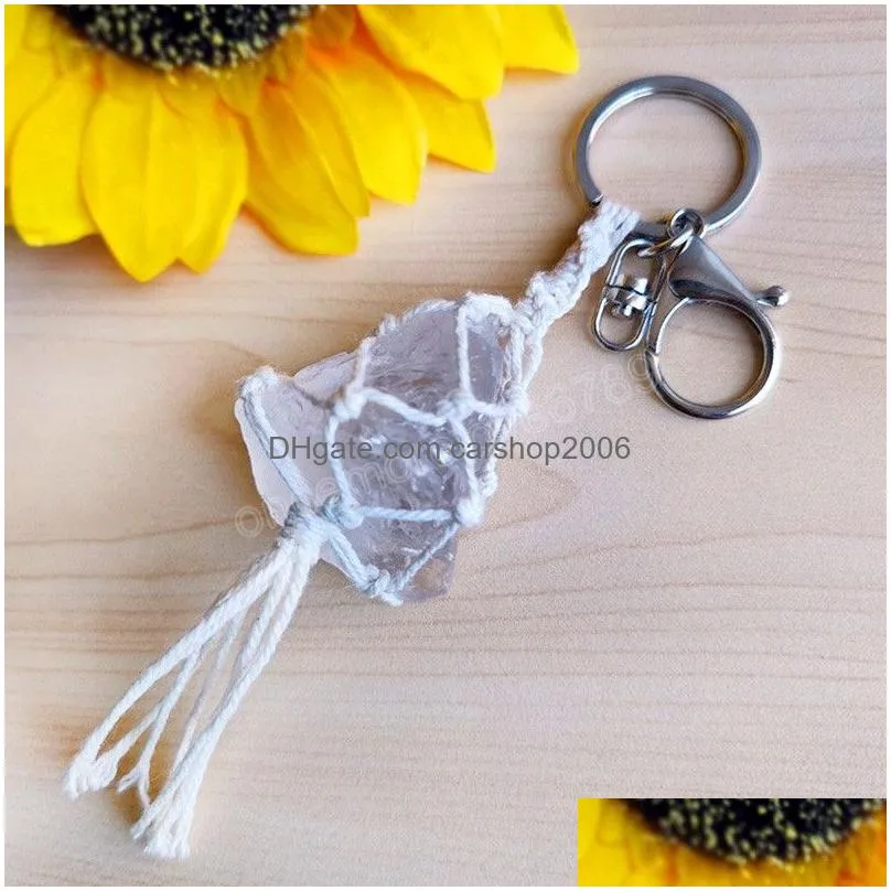 natural crystal quartz pendants healing point chakra bead gemstone keyring women men pendant original stone style jewelry key chain