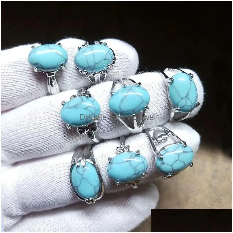 mix styles oval synthetic turquoise stone rings women resin bead african finger ring party wedding street stalls