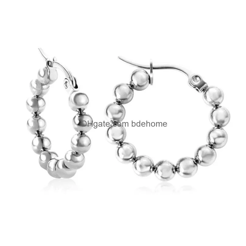 23mm diameter round hoop gold plated silver stainless steel beads anti allergic circle loops earrings for women