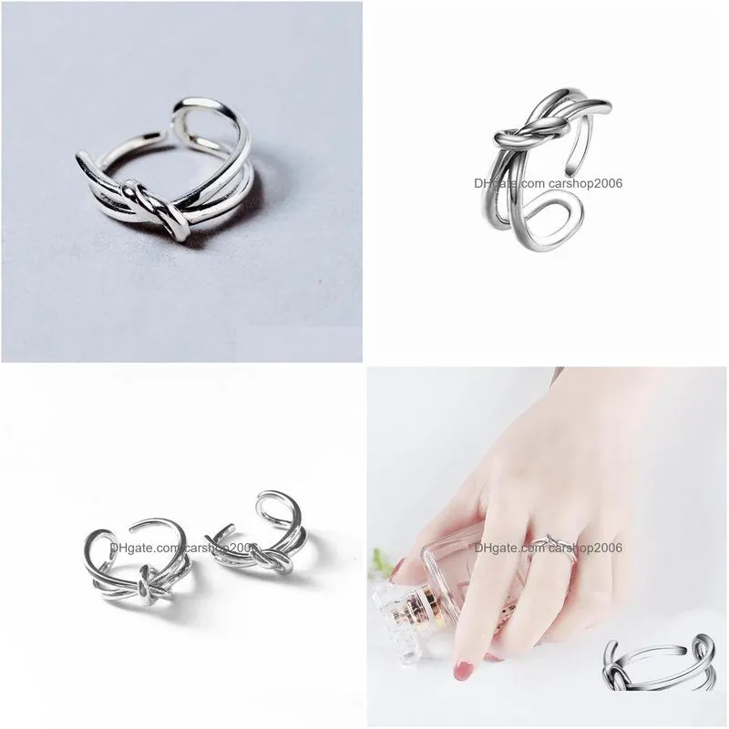 silver fashion retro double layer rope knot adjustable ring jewelry for women party gift