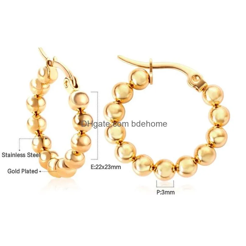 23mm diameter round hoop gold plated silver stainless steel beads anti allergic circle loops earrings for women