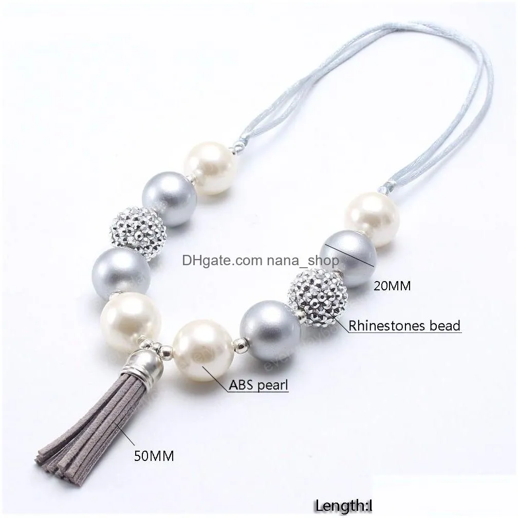 fashion child beads necklace adjusted rope girls chunky bubblegum necklace with tassel kids chunky jewelry for gift new