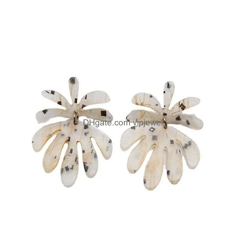 jelly color acrylic leaf drop earrings for women vintage bohemian beach summer long hanging earrings fashion jewelry