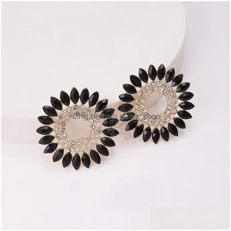 sparkly rhinestone round stud earrings for women boho multicoloured crystal flower earrings charms jewelry party bijoux