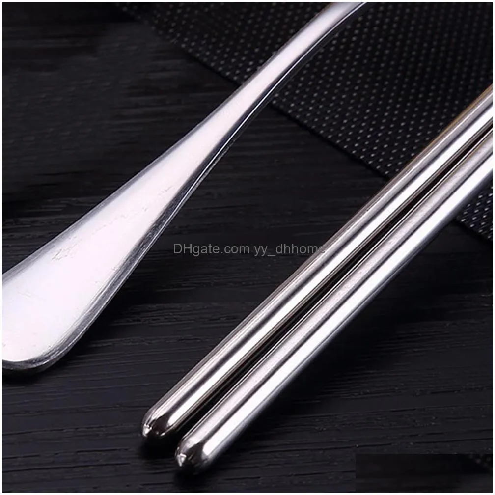 stainless portable stainless steel tableware set promotional portable twopiece spoon chopsticks set with pp box spoon/chopsticks kit