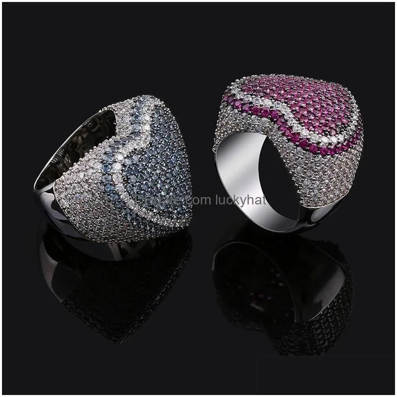 hip hip heart rings ice out gold plated bling cubic zirconia rings for men fashion hiphop jewelry