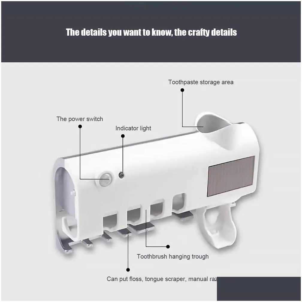 automatic toothpaste squeezer dispenser antibacteria ultraviolet toothbrush holder sterailizer bathroom accessories solar energy